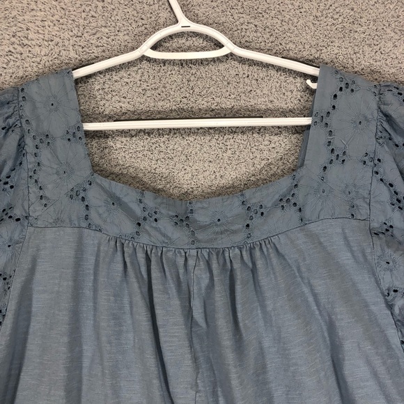 Lane Bryant Blue Eyelet Blouse Size 18/20 Boho Cottagecore Flutter Sleeve Cotton - Picture 9 of 14